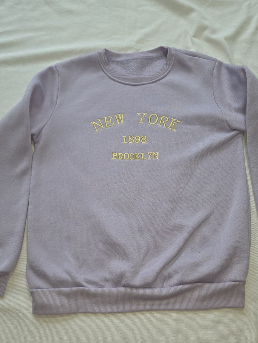 SHEIN Lavender Crewneck Sweatshirt with Yellow Embroidered Text